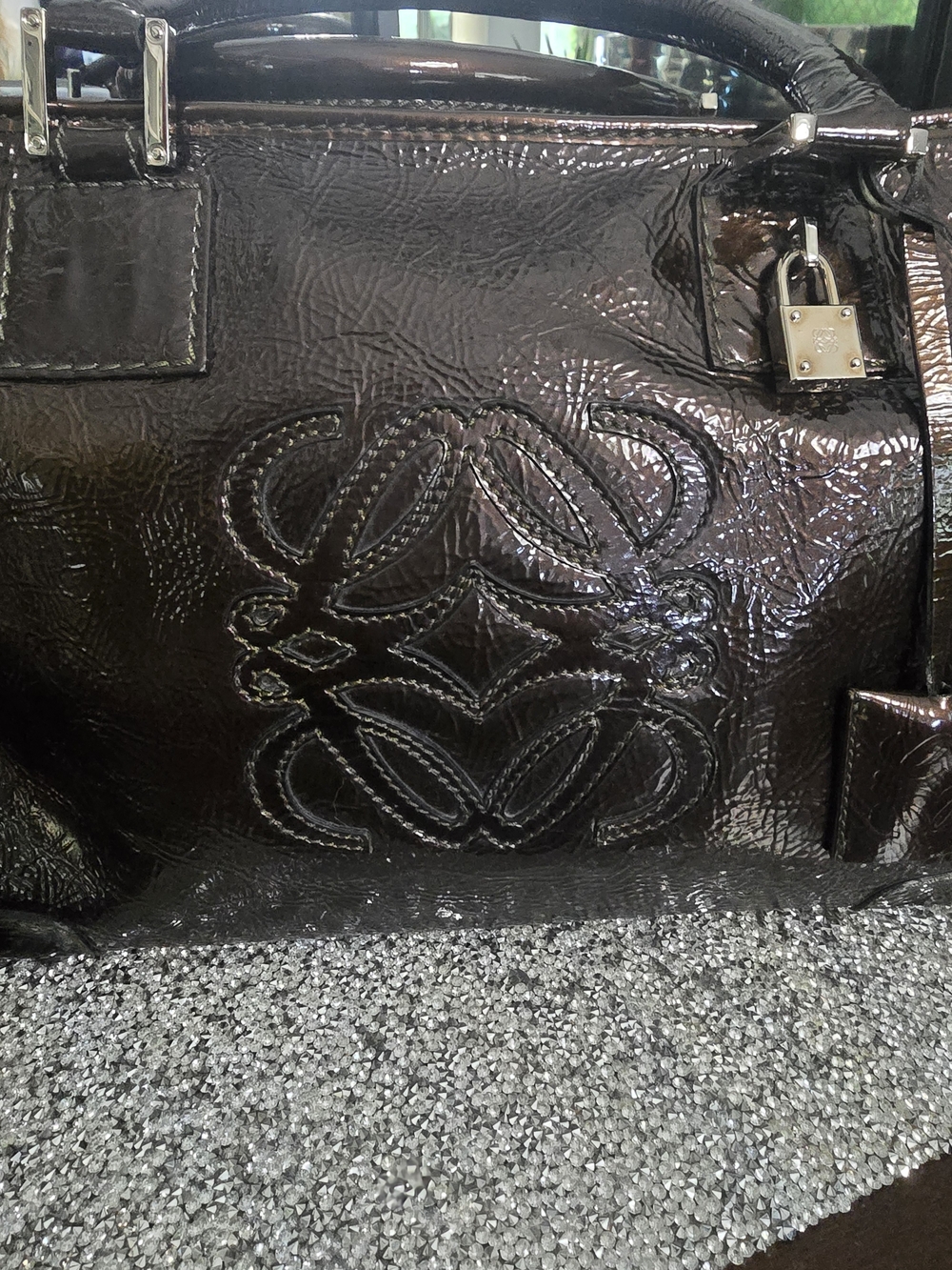 Loewe Patent Leather Top-Handle Satchel in Dark Brown - Picture 4 of 16